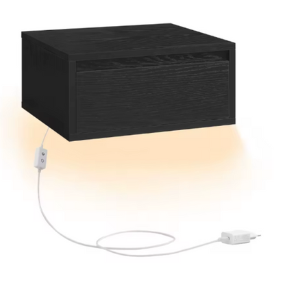 VASAGLE – Table de chevet suspendue avec lumière LED 3 couleurs, tiroir et étagère murale, style moderne pour chambre ou salon (35 x 40 x 18 cm)